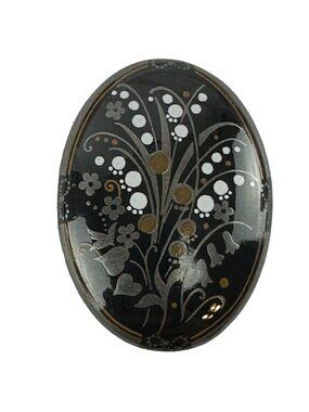 Michaela Frey Black Oval Brooch Floral